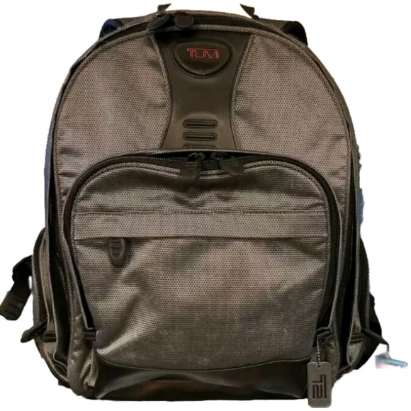 TUMI Black & Gray Backpack with Multiple Compartments Padded Straps Great Cond - Picture 1 of 10